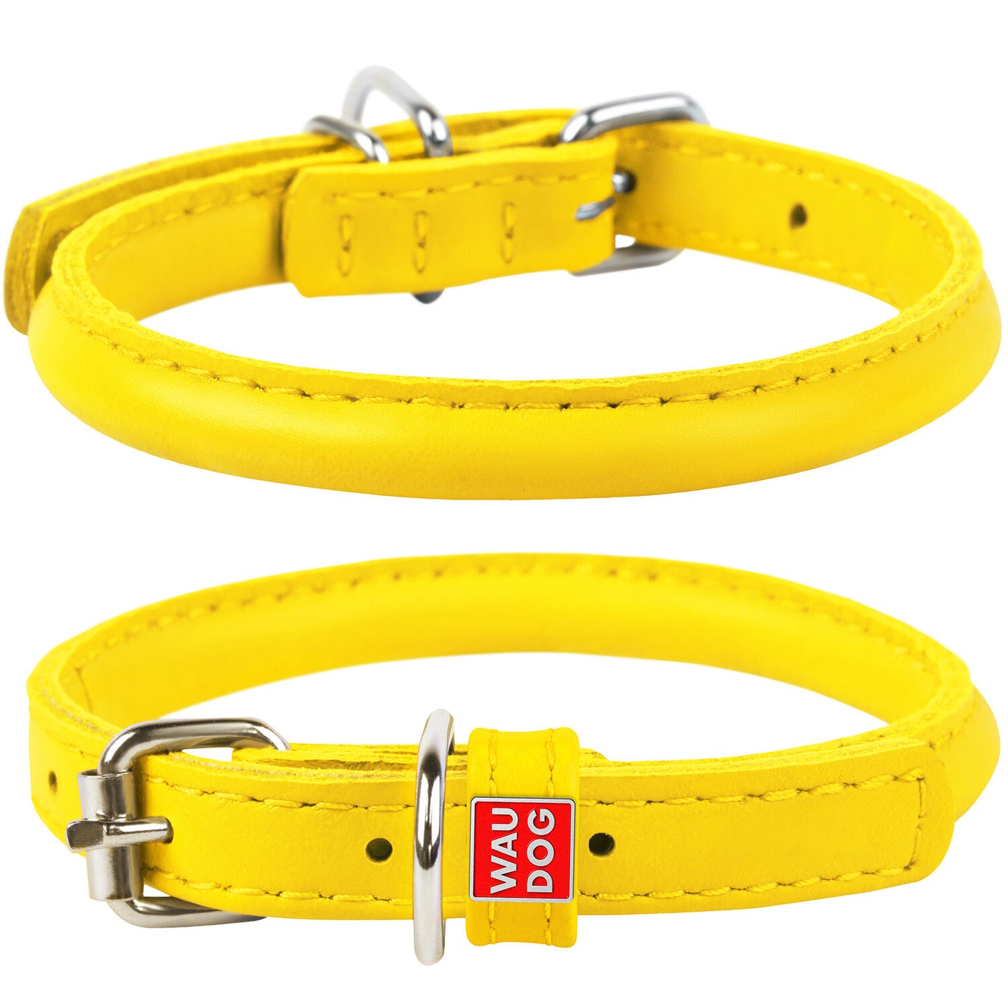 Waudog Leather Round Dog Collar 25-33CM YELLOW