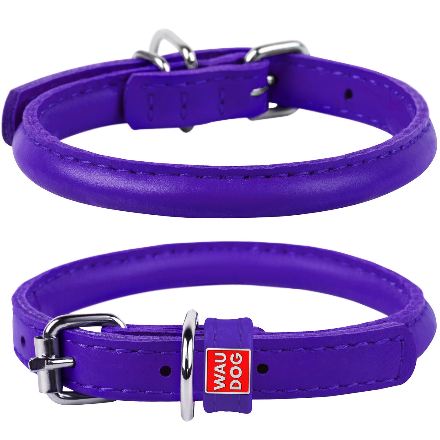 Waudog Leather Round Dog Collar 53-61CM PURPLE