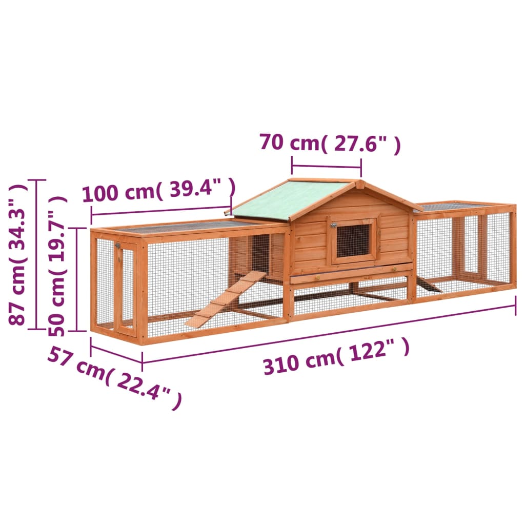 Rabbit Hutch Solid Pine & Fir Wood 310x70x87 cm