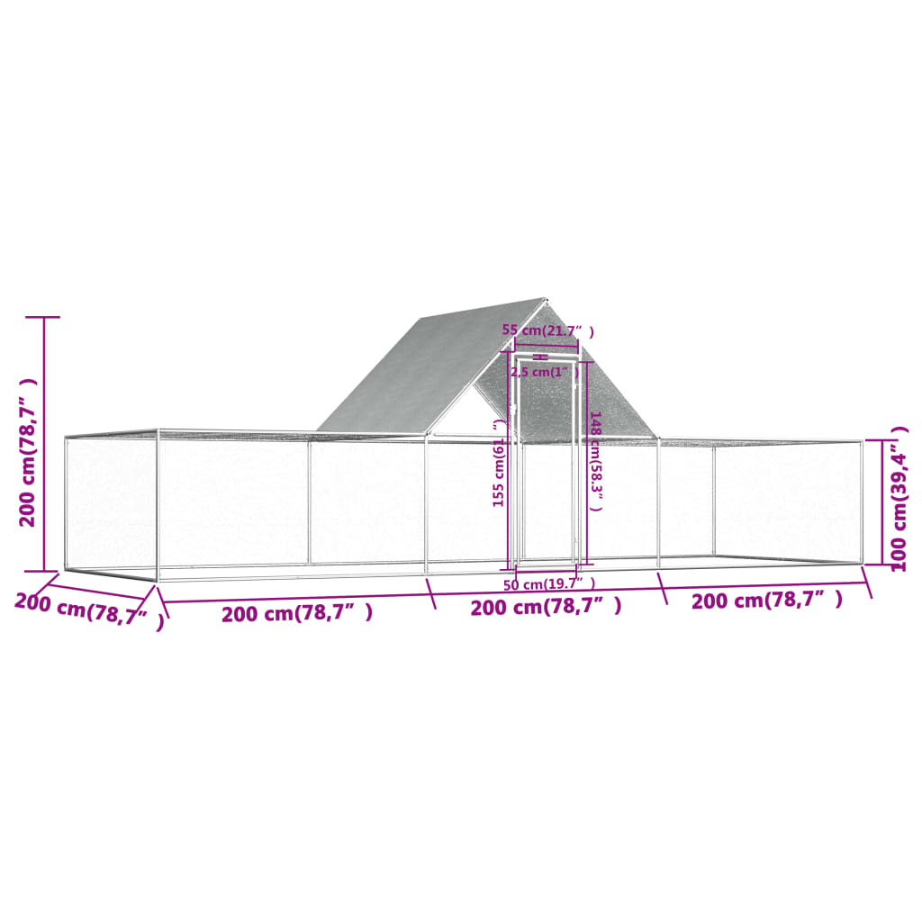 Chicken Coop 6x2x2 m Galvanised Steel