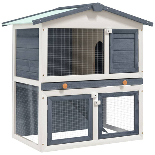 Outdoor Rabbit Hutch 3 Doors Grey Wood