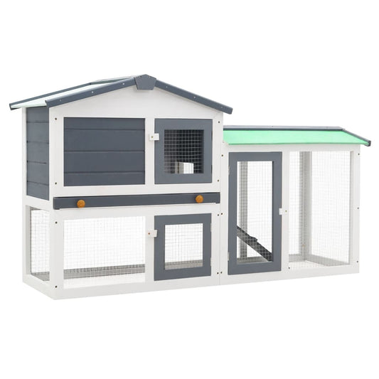 Outdoor Large Rabbit Hutch Grey and White 145x45x84 cm Wood