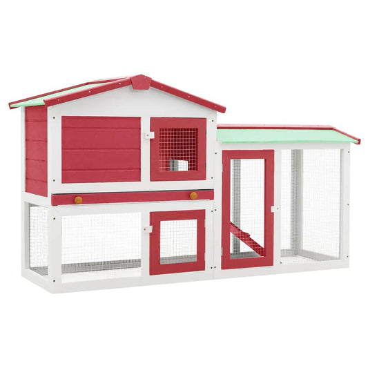 Outdoor Large Rabbit Hutch Red and White 145x45x84 cm Wood