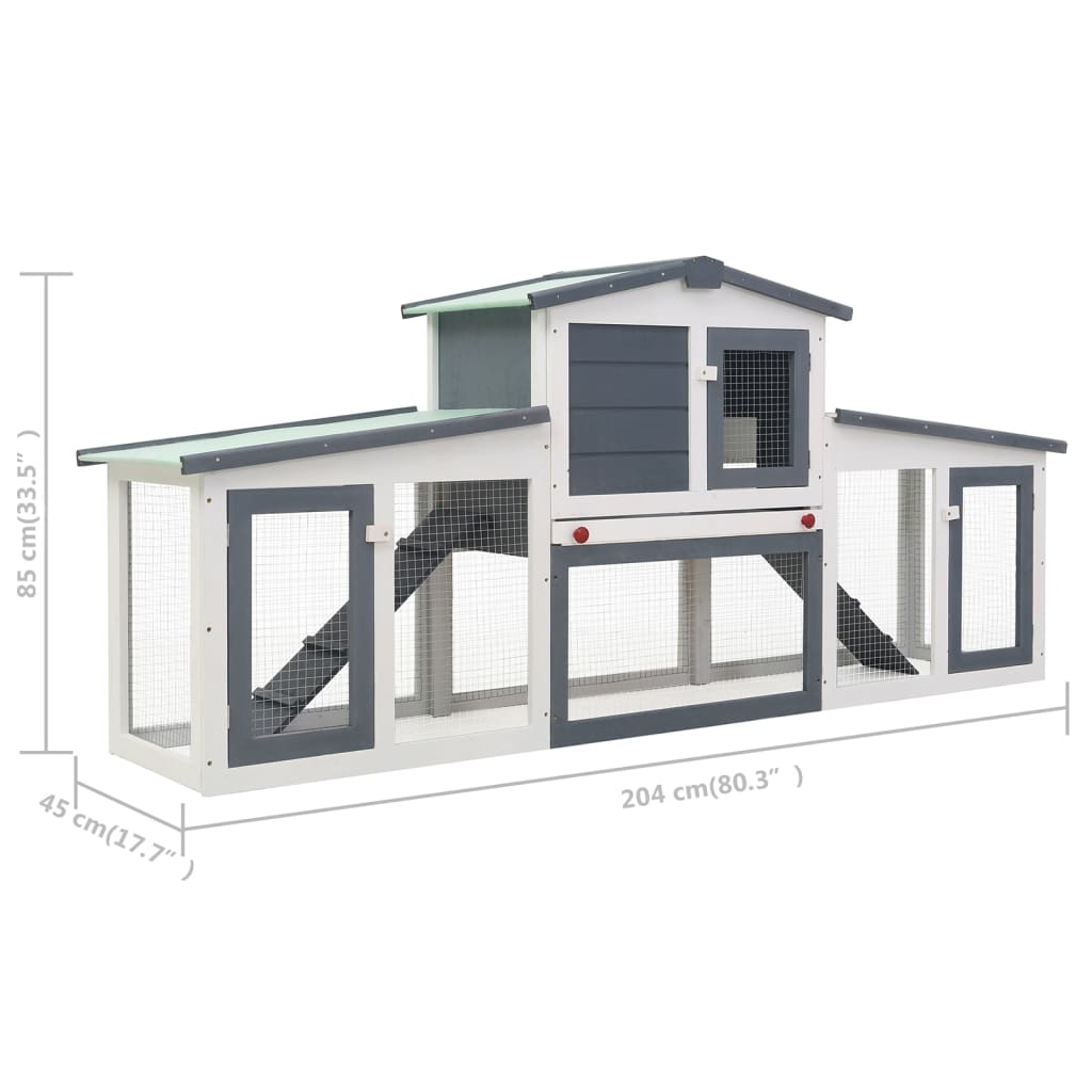 Outdoor Large Rabbit Hutch Grey and White 204x45x85 cm Wood