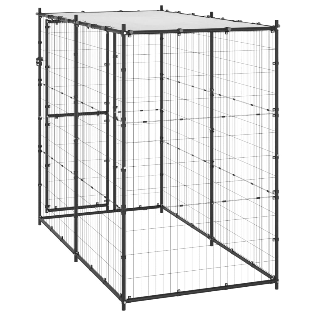 Outdoor Dog Kennel Steel with Roof 110x220x180 cm