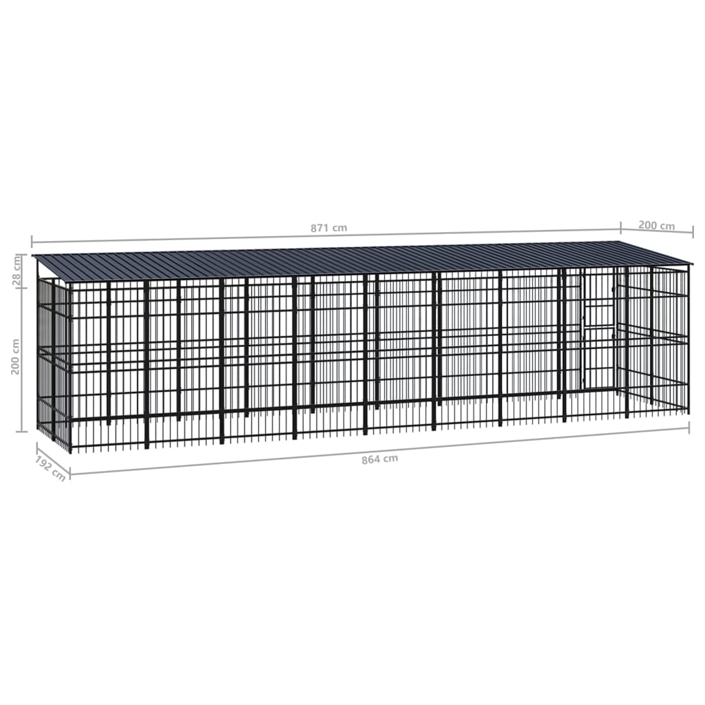 Outdoor Dog Kennel with Roof Steel 16.59 m²