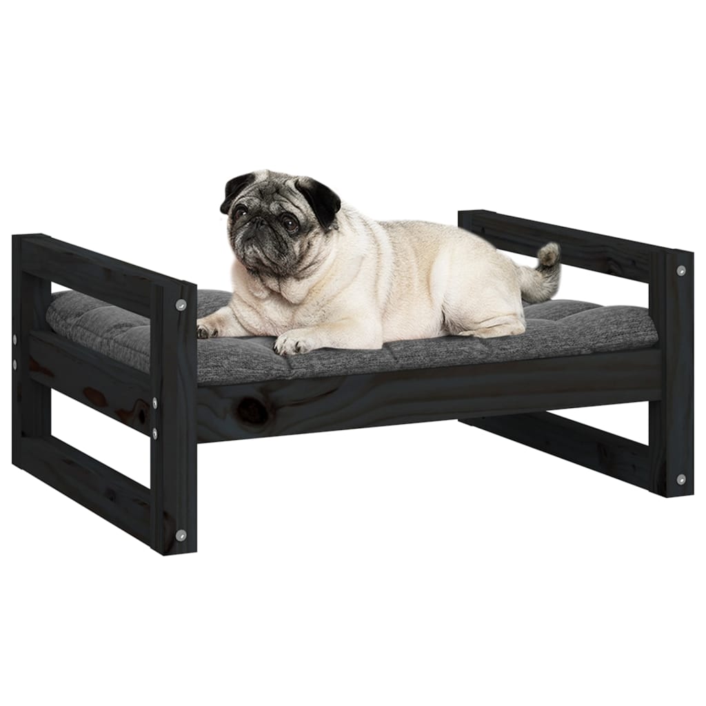 Dog Bed Black 65.5x50.5x28 cm Solid Pine Wood