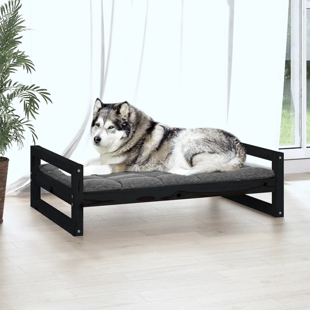 Dog Bed Black 105.5x75.5x28 cm Solid Pine Wood