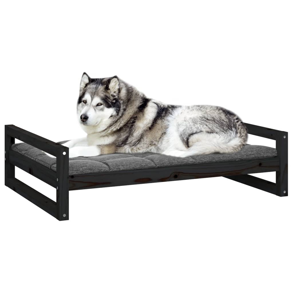 Dog Bed Black 105.5x75.5x28 cm Solid Pine Wood