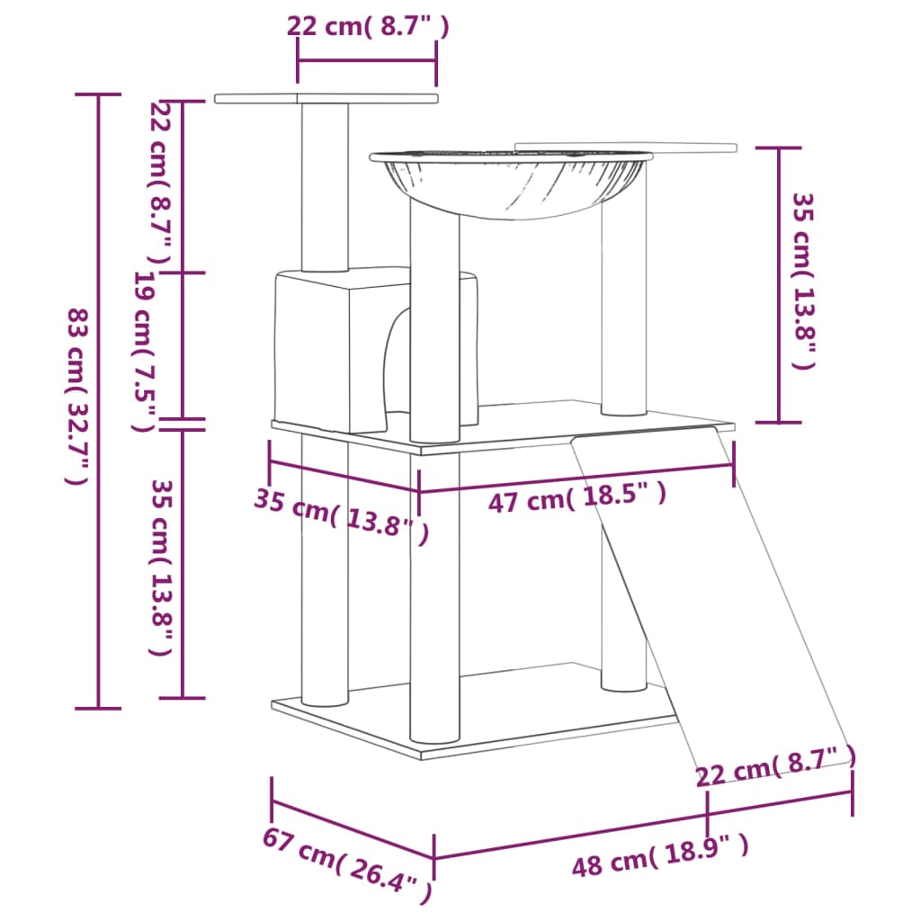 Cat Tree with Sisal Scratching Posts Light Grey 83 cm