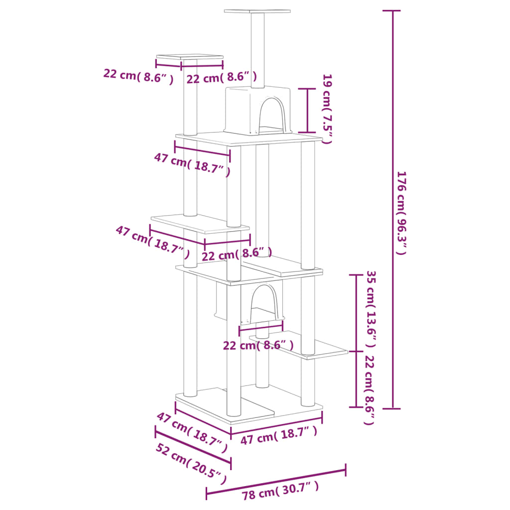 Cat Tree with Sisal Scratching Posts Cream 176 cm