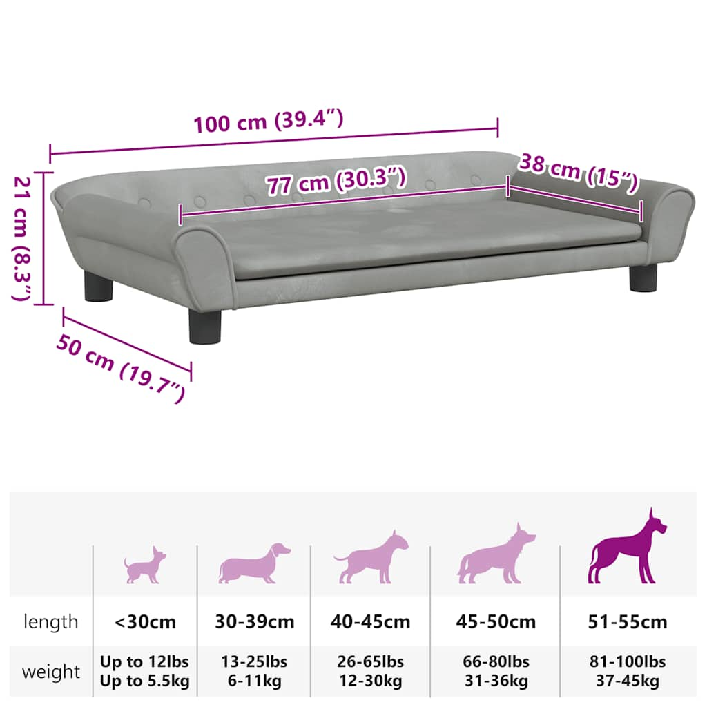 Dog Bed Light Grey 100x50x21 cm Velvet