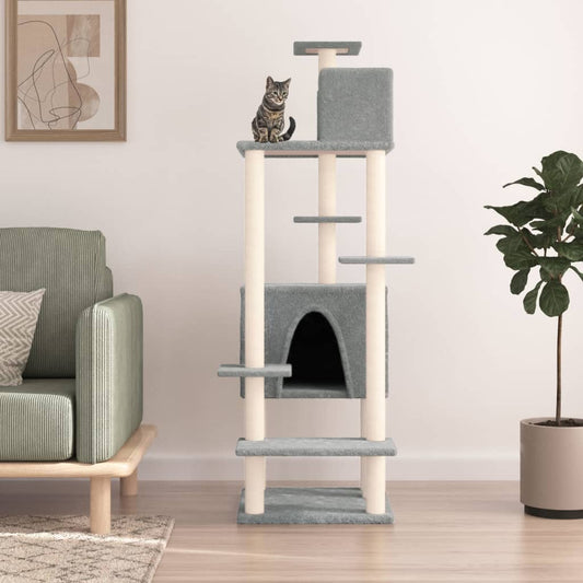 Cat Tree with Sisal Scratching Posts Light Grey 154 cm