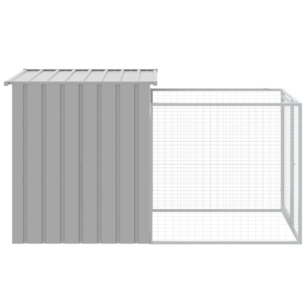 Dog House with Run Light Grey 110x201x110 cm Galvanised Steel