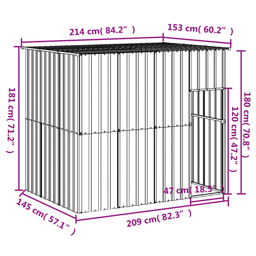 Dog House with Roof Light Grey 214x153x181 cm Galvanised Steel