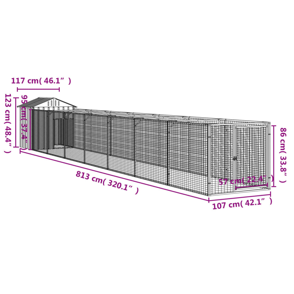 Dog House with Roof Light Grey 117x813x123 cm Galvanised Steel