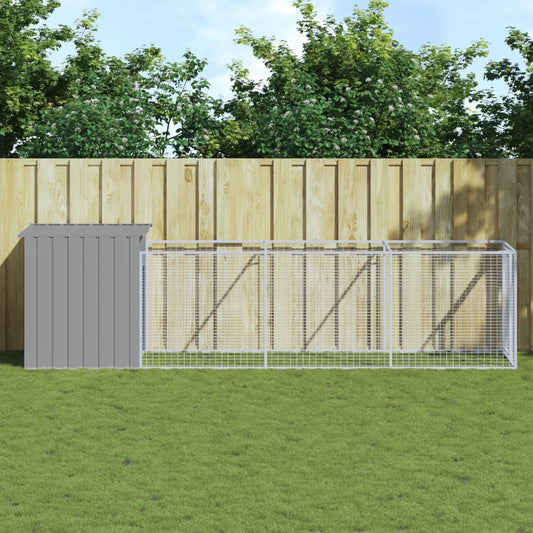 Dog House with Run Light Grey 110x405x110 cm Galvanised Steel