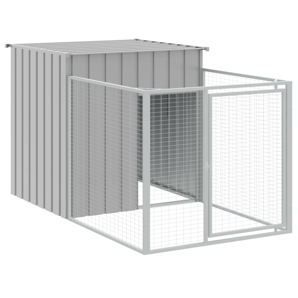 Dog House with Run Light Grey 110x1221x110 cm Galvanised Steel