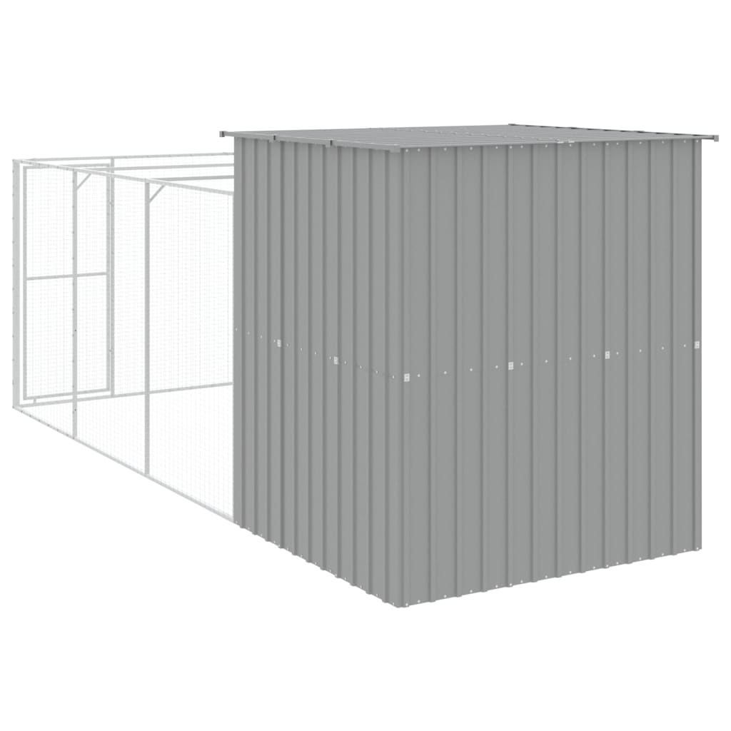 Dog House with Run Light Grey 165x455x181 cm Galvanised Steel