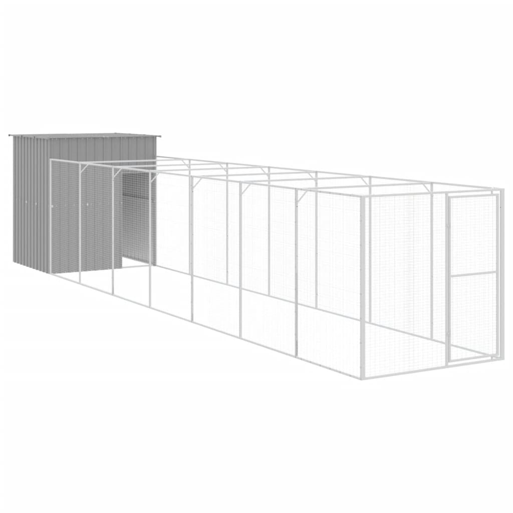 Dog House with Run Light Grey 165x863x181 cm Galvanised Steel