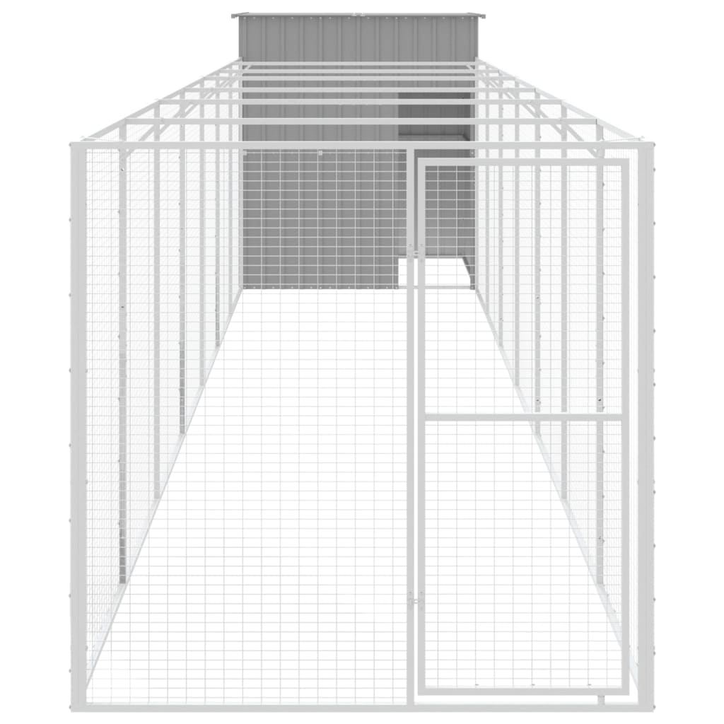 Dog House with Run Light Grey 165x863x181 cm Galvanised Steel