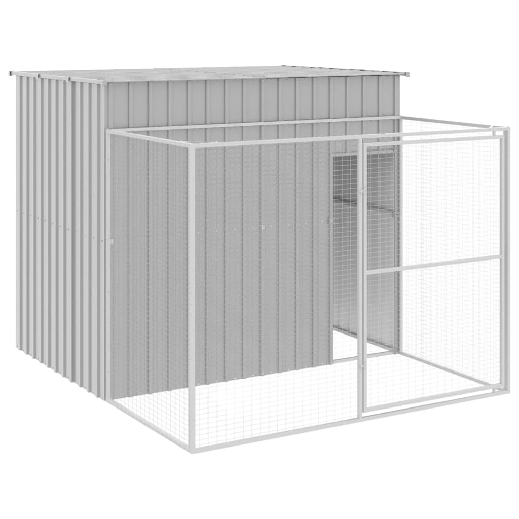 Dog House with Run Light Grey 214x253x181 cm Galvanised Steel