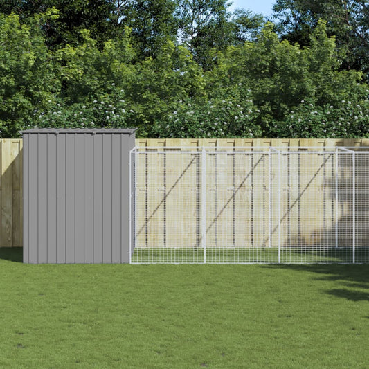 Dog House with Run Light Grey 214x865x181 cm Galvanised Steel