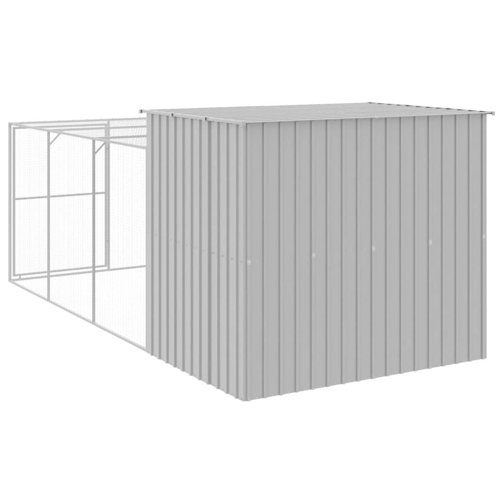 Dog House with Run Light Grey 214x457x181 cm Galvanised Steel