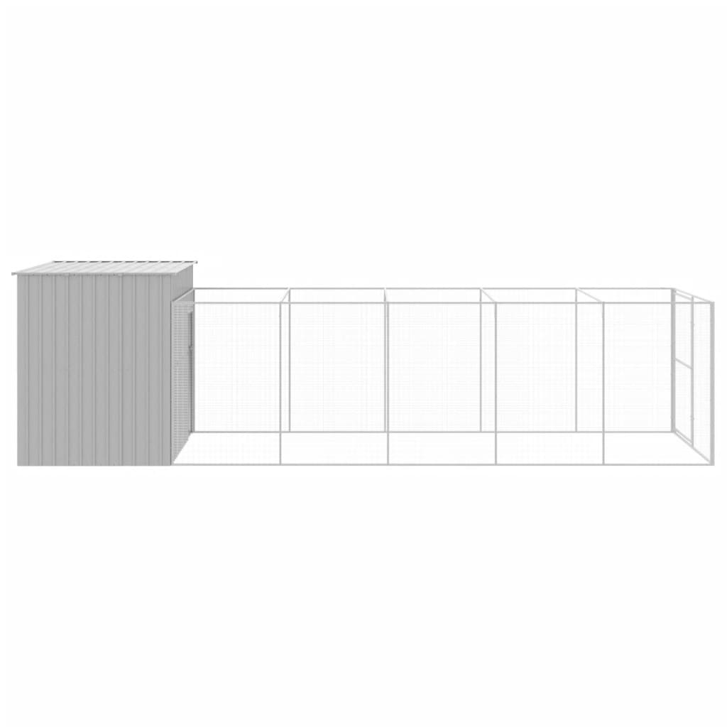 Dog House with Run Light Grey 214x661x181 cm Galvanised Steel