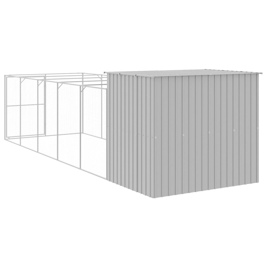 Dog House with Run Light Grey 214x661x181 cm Galvanised Steel