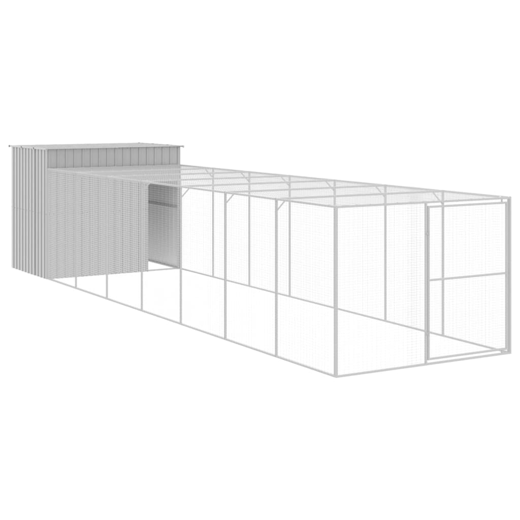 Dog House with Run Light Grey 214x865x181 cm Galvanised Steel