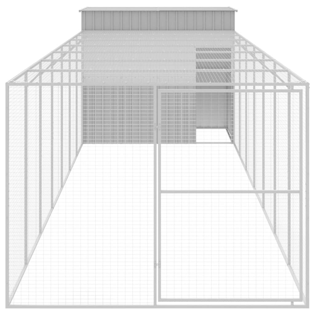 Dog House with Run Light Grey 214x865x181 cm Galvanised Steel