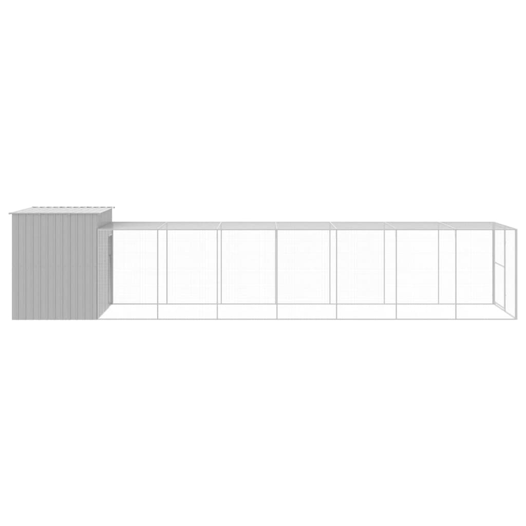 Dog House with Run Light Grey 214x865x181 cm Galvanised Steel