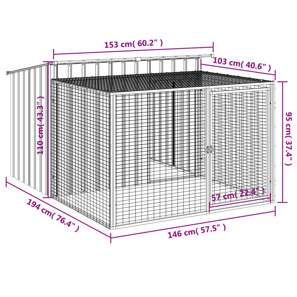 Dog House with Run Anthracite 153x194x110 cm Galvanised Steel