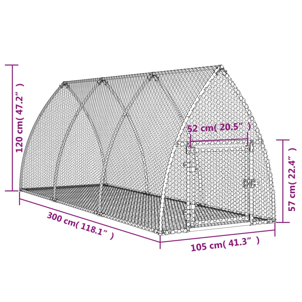 Rabbit Hutch Silver 300x105x120 cm Galvanised Steel