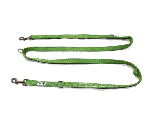 Multi Dog Lead - Nylon w/Reflective Stitching - Double Clip ,Coupler, Waist Belt, Short/Long, Quicktie - Moondidley Pets 20mm Green