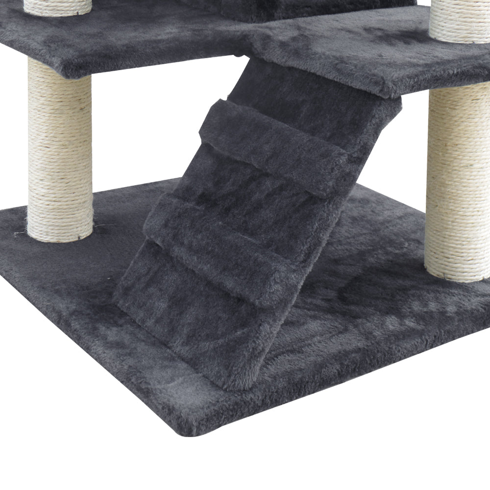 i.Pet Cat Tree 134cm Tower Scratching Post Scratcher Wood Condo House Bed Grey