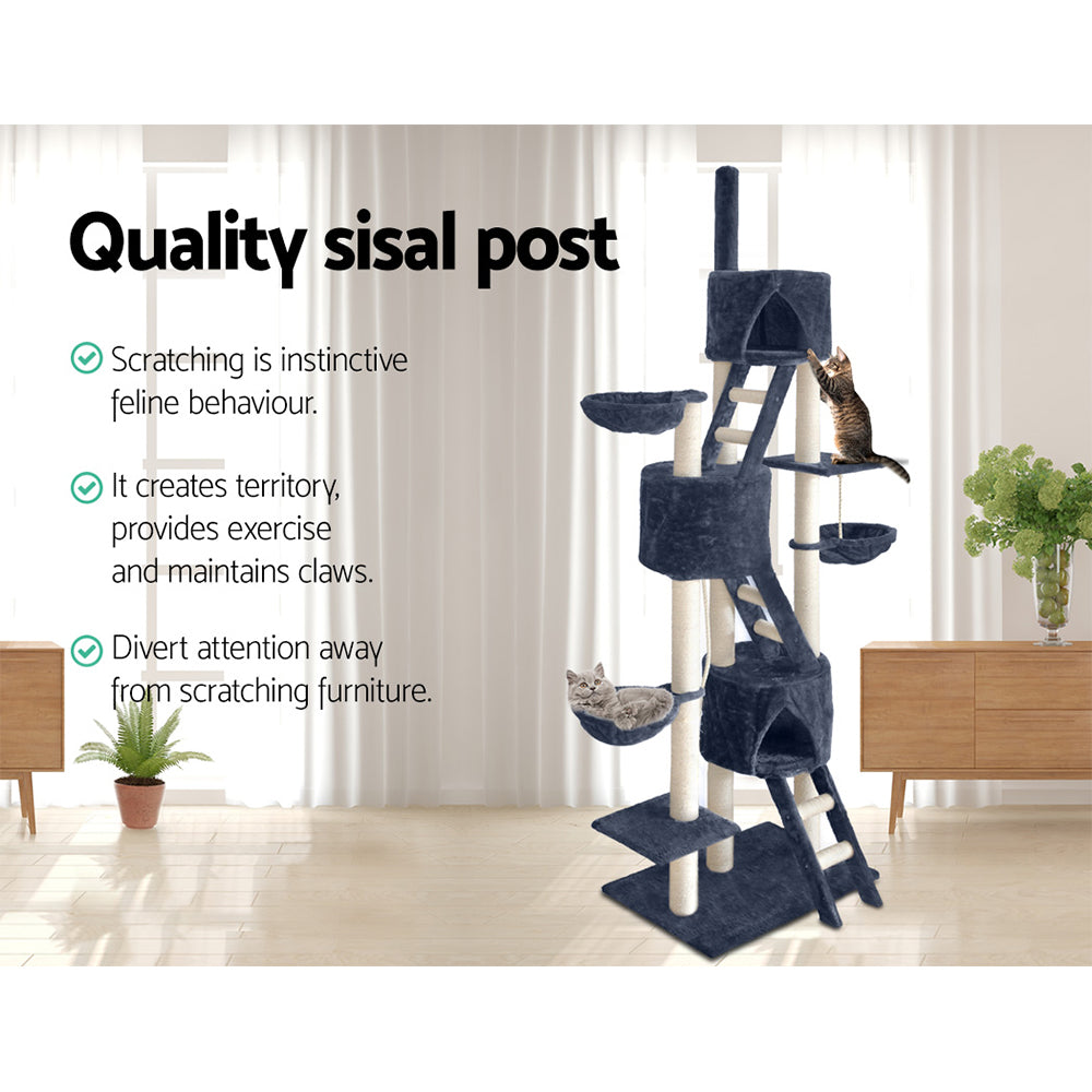 i.Pet Cat Tree 244cm Tower Scratching Post Scratcher Trees Condo House Grey