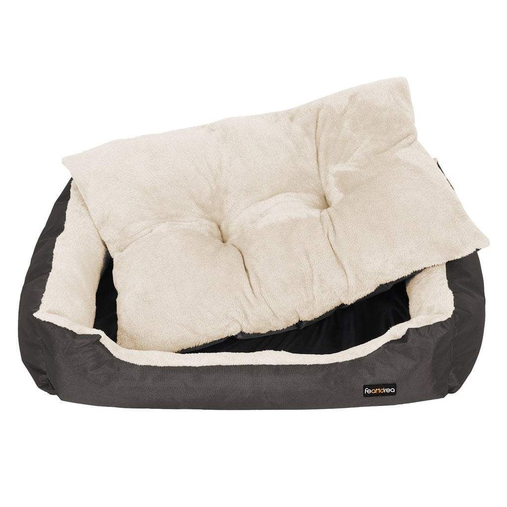 FEANDREA 70cm Dog Bed Reversible Cushion Dark Grey