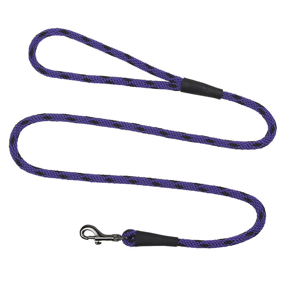 Mendota Clip Leash Small - lengths 3/8in x 6ft(10mm x1.8m) Made in the USA - Black Ice - Purple