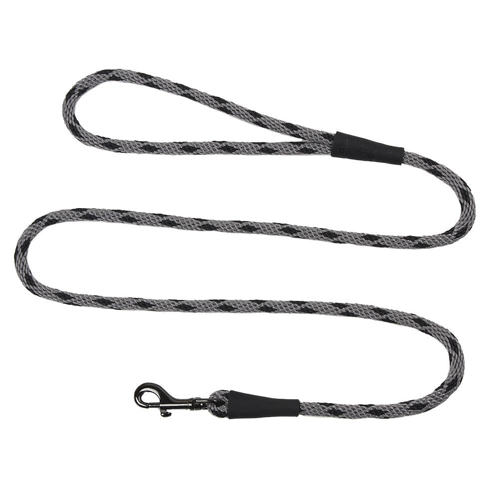 Mendota Clip Leash Large - lengths 1/2in x 6ft(13mm x1.8m) Made in the USA - Black Ice - Silver