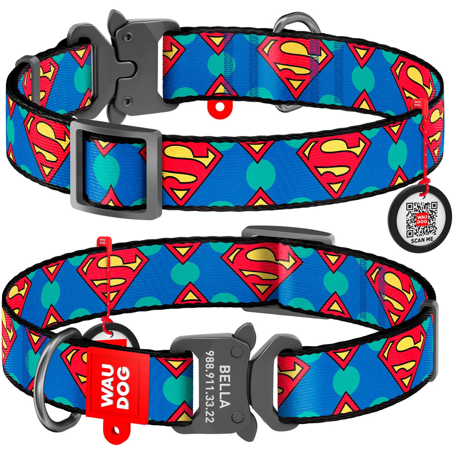 Collar Company Dog Collar Nylon - Printed with - SUPERMAN LOGO 24-40CM