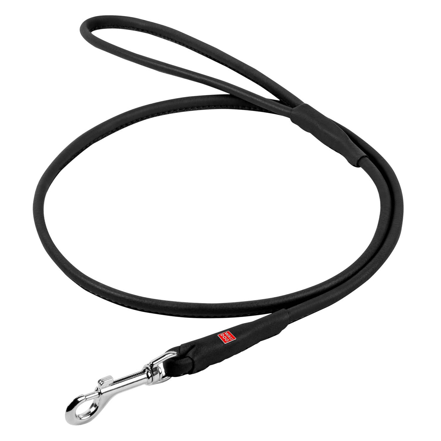 Waudog Leather Dog Clip Leash 13MM ROUND BLACK 183CM