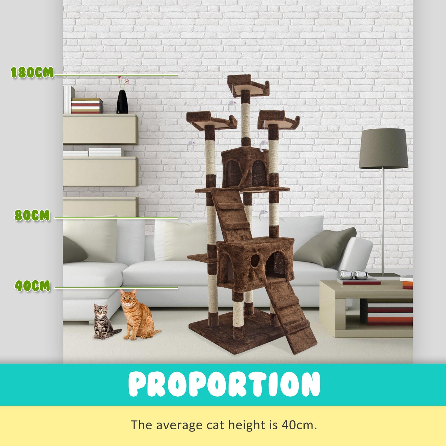 Cat Tree Multi Level Scratcher JUMBO 180cm BROWN