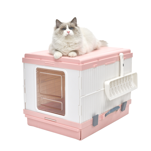 YES4PETS XL Portable Cat Toilet Litter Box Tray Foldable House with Handle and Scoop Pink