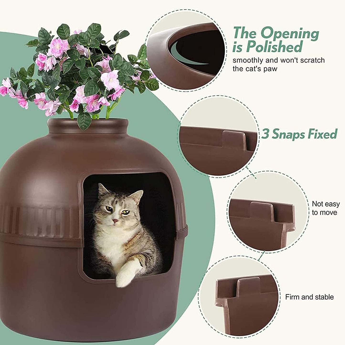 YES4PETS Multifunctional Cat Litter Box Pet Cat House Semi-Enclosed Brown