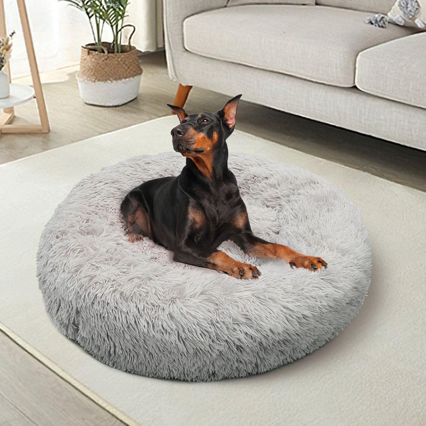 Pet Dog Bed Bedding Warm Plush Round Comfortable Dog Nest Light Grey Large 90cm Large