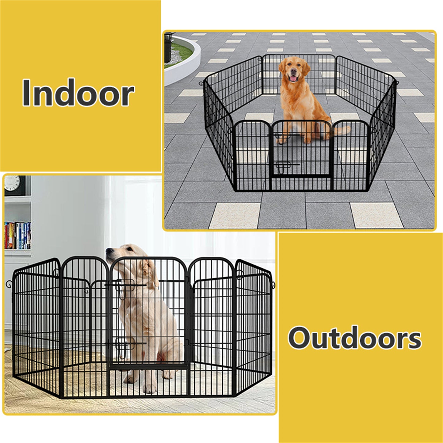 Heavy Duty Comfortable Pet Dog Game Fence Foldable 6 Panel Metal Dog Fence Black