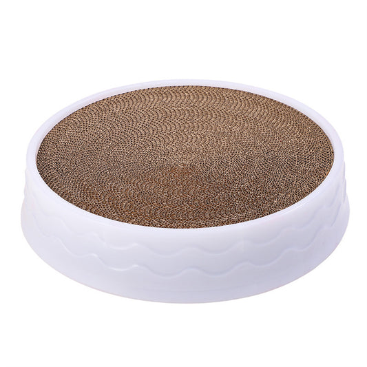 Pawfriends Cat Claw Plate Wear-Resistant Replaceable Round Corrugated Paper Pet Toy White