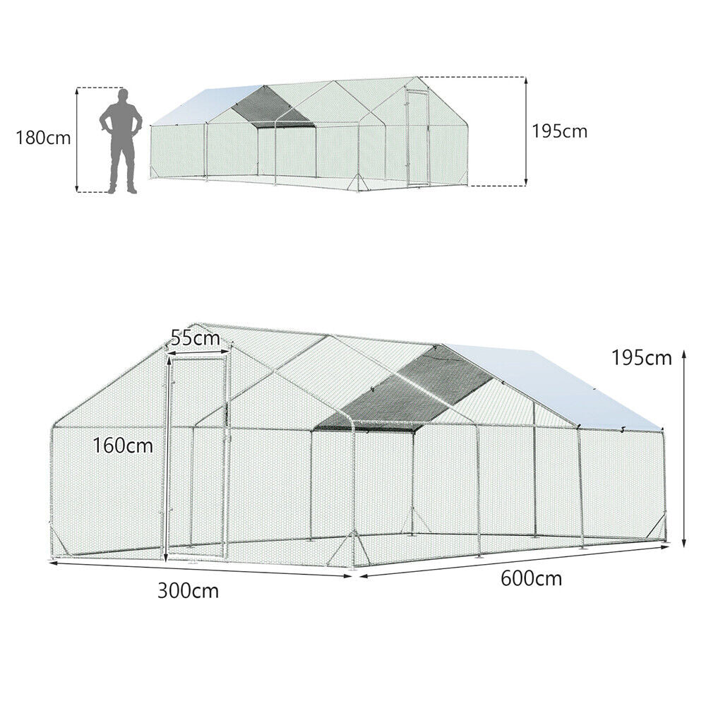 VaKa 3x6x1.95m Metal Walk-in Chicken Coop Rabbit Hutch Cage Hen House Chook Au